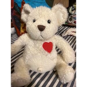 Aurora World Chumley Cream Teddy Bear Red Embroidered Heart Plush V1350 12 Inch